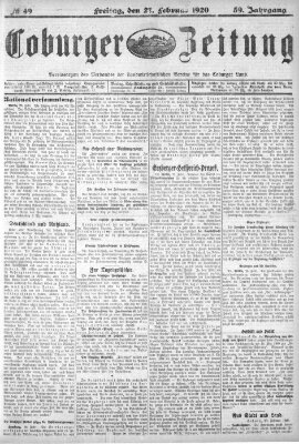 Coburger Zeitung Freitag 27. Februar 1920