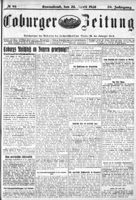 Coburger Zeitung Samstag 24. April 1920