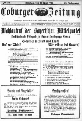 Coburger Zeitung Montag 31. Mai 1920