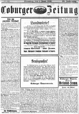 Coburger Zeitung Dienstag 1. Juni 1920