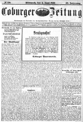 Coburger Zeitung Mittwoch 2. Juni 1920