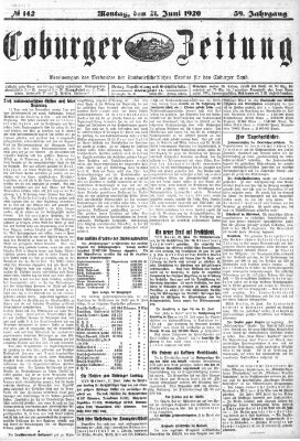 Coburger Zeitung Montag 21. Juni 1920