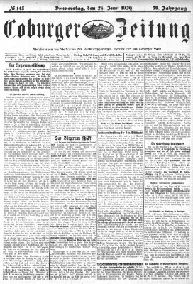 Coburger Zeitung Donnerstag 24. Juni 1920