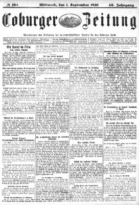 Coburger Zeitung Mittwoch 1. September 1920