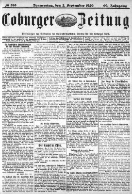 Coburger Zeitung Donnerstag 2. September 1920