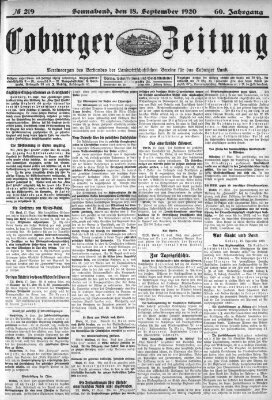 Coburger Zeitung Samstag 18. September 1920