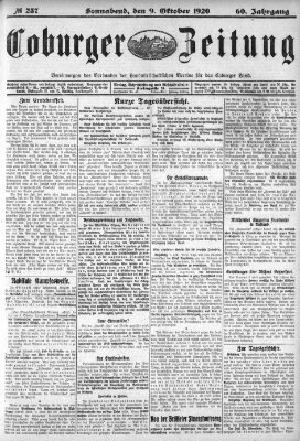 Coburger Zeitung Samstag 9. Oktober 1920