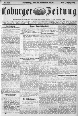 Coburger Zeitung Dienstag 12. Oktober 1920