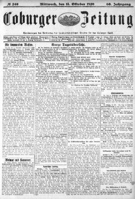 Coburger Zeitung Mittwoch 13. Oktober 1920