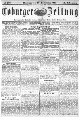 Coburger Zeitung Montag 29. November 1920