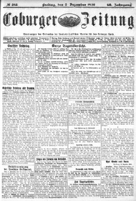 Coburger Zeitung Freitag 3. Dezember 1920