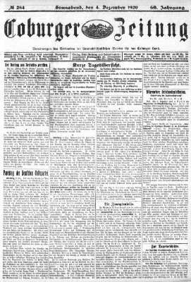 Coburger Zeitung Samstag 4. Dezember 1920