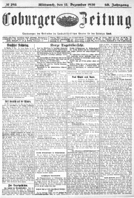 Coburger Zeitung Mittwoch 15. Dezember 1920