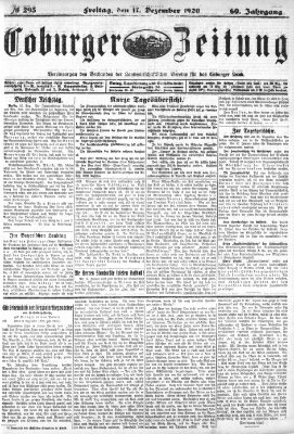 Coburger Zeitung Freitag 17. Dezember 1920