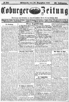 Coburger Zeitung Mittwoch 29. Dezember 1920