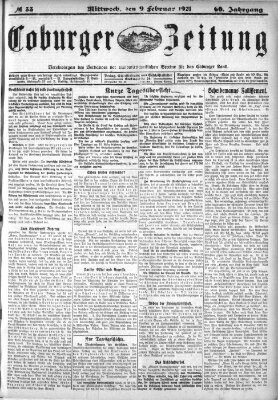 Coburger Zeitung Mittwoch 9. Februar 1921