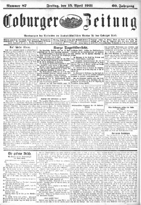 Coburger Zeitung Freitag 15. April 1921