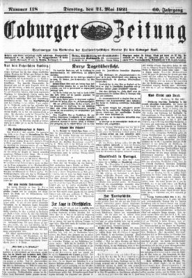 Coburger Zeitung Dienstag 24. Mai 1921