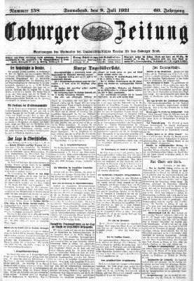 Coburger Zeitung Samstag 9. Juli 1921