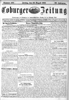 Coburger Zeitung Freitag 19. August 1921