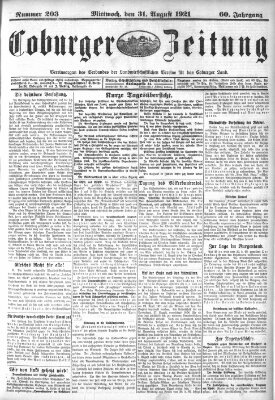 Coburger Zeitung Mittwoch 31. August 1921