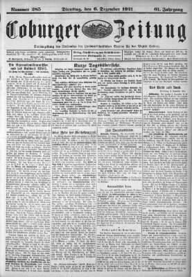 Coburger Zeitung Dienstag 6. Dezember 1921