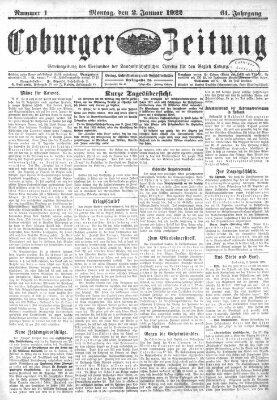 Coburger Zeitung Montag 2. Januar 1922