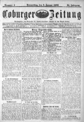 Coburger Zeitung Donnerstag 5. Januar 1922