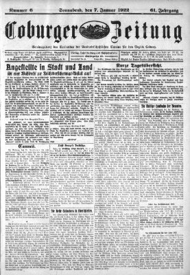 Coburger Zeitung Samstag 7. Januar 1922