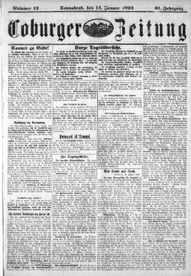 Coburger Zeitung Samstag 14. Januar 1922