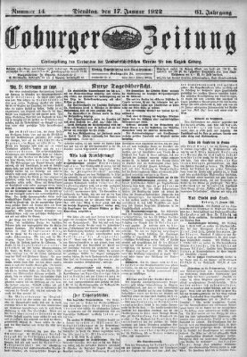 Coburger Zeitung Dienstag 17. Januar 1922