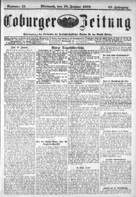 Coburger Zeitung Mittwoch 18. Januar 1922