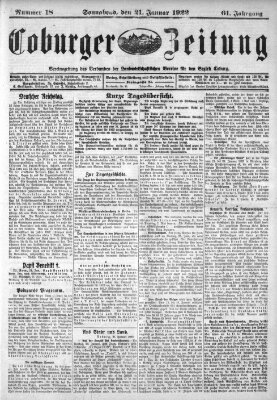 Coburger Zeitung Samstag 21. Januar 1922