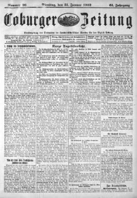 Coburger Zeitung Dienstag 31. Januar 1922