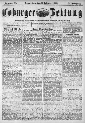 Coburger Zeitung Donnerstag 2. Februar 1922