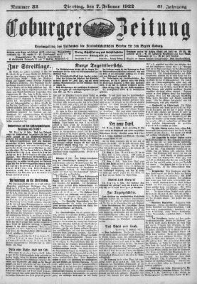 Coburger Zeitung Dienstag 7. Februar 1922