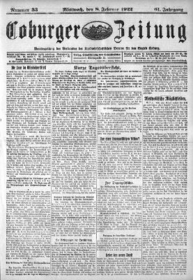 Coburger Zeitung Mittwoch 8. Februar 1922