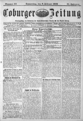 Coburger Zeitung Donnerstag 9. Februar 1922