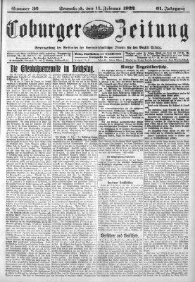 Coburger Zeitung Samstag 11. Februar 1922