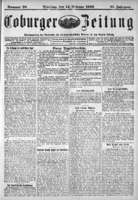 Coburger Zeitung Dienstag 14. Februar 1922