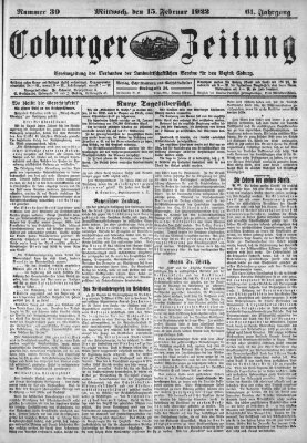 Coburger Zeitung Mittwoch 15. Februar 1922