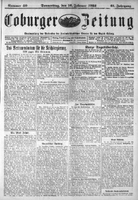 Coburger Zeitung Donnerstag 16. Februar 1922