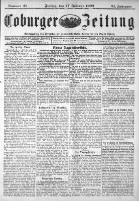 Coburger Zeitung Freitag 17. Februar 1922