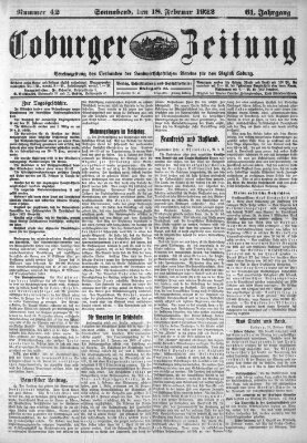 Coburger Zeitung Samstag 18. Februar 1922