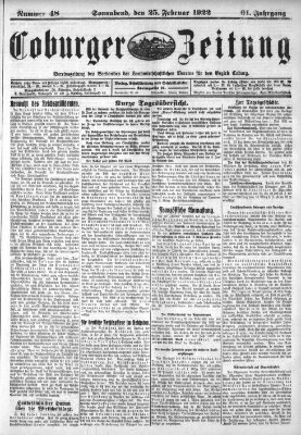 Coburger Zeitung Samstag 25. Februar 1922