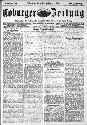 Coburger Zeitung Dienstag 28. Februar 1922