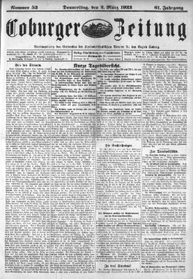 Coburger Zeitung Donnerstag 2. März 1922