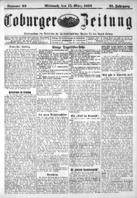 Coburger Zeitung Mittwoch 15. März 1922