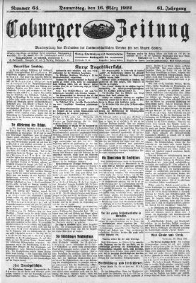 Coburger Zeitung Donnerstag 16. März 1922