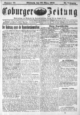 Coburger Zeitung Mittwoch 29. März 1922